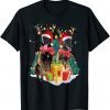Funny Belgian Malinois Reindeer Hat Santa Christmas Light Xmas Gift Tee Shirt