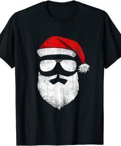 Official Santa Claus face Sunglasses with Hat Beard Christmas TShirt