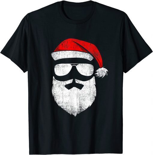 Official Santa Claus face Sunglasses with Hat Beard Christmas TShirt