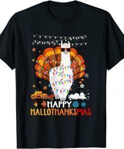 T-Shirt Llama Happy Hallothanksmas Halloween Thanksgiving Xmas