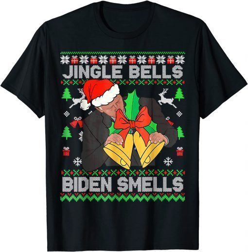 T-Shirt Anti Biden Jingle Bells Biden Smells Ugly Christmas Sweater