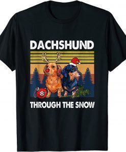 Merry Christmas Dachshund Dog Through The Snow Funny T-Shirt