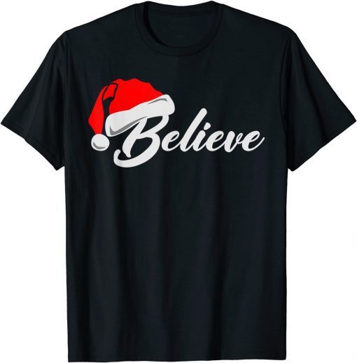 2021 Family Christmas Believe Santa Claus Cute Xmas Holiday Shirts