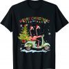 T-Shirt Flamingo Santa Hat Xmas Light Motobike Christmas Holiday