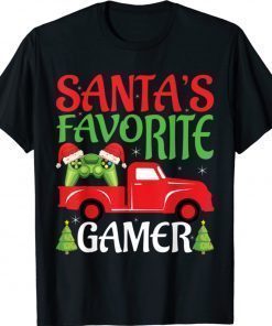 Santa's Favorite Gamer Christmas Gaming Santa Hat Pajama Shirt