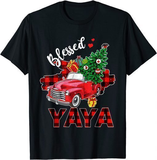 2022 Blessed Yaya Red Truck Xmas Tree Family Matching Christmas T-Shirt