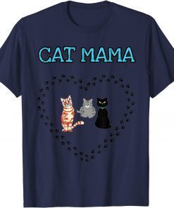 Cat Mama Heart Three Cats Lovers Girls Womens Novelty Funny TShirt