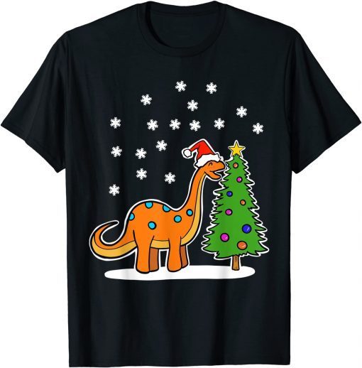 Christmas Brachiosaurus Dinosaur eating a Christmas Tree Unisex T-Shirt