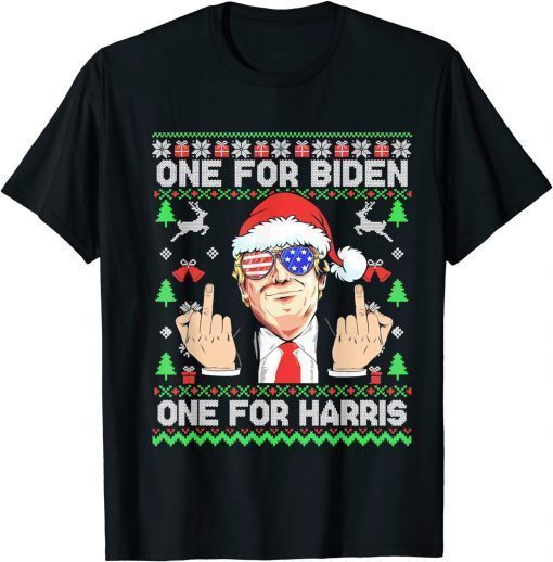 Classic Santa Trump One For Anti Biden Ugly Christmas, Sarcastic T-Shirt