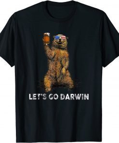 Funny Lets Go Darwin Bear Drinking Beer USA Flag Vintage T-Shirt