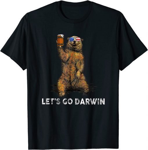 Funny Lets Go Darwin Bear Drinking Beer USA Flag Vintage T-Shirt