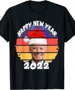 T-Shirt Santa Joe Biden Happy New Year 2022 Christmas sanset retro