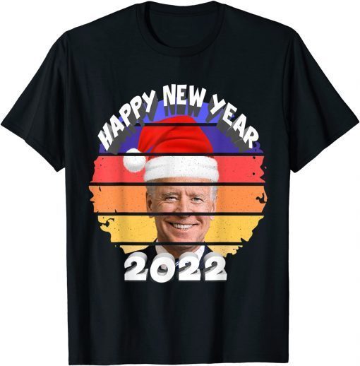 T-Shirt Santa Joe Biden Happy New Year 2022 Christmas sanset retro