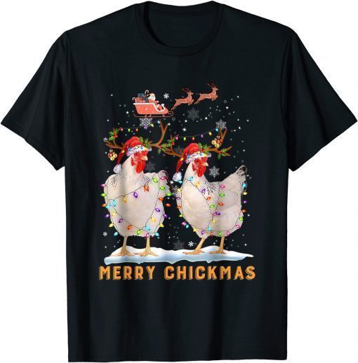 Merry Chickmas Chicken Christmas Ornament Lights Santa Hat Gift T-Shirt