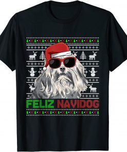 Lowchen Dog Feliz Navidog Funny Christmas T-Shirt