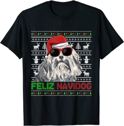 Lowchen Dog Feliz Navidog Funny Christmas T-Shirt