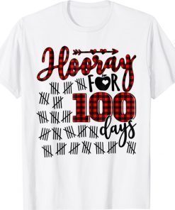 Buffalo Plaid Happy 100th Day of School Hooray for 100 Days Shirt