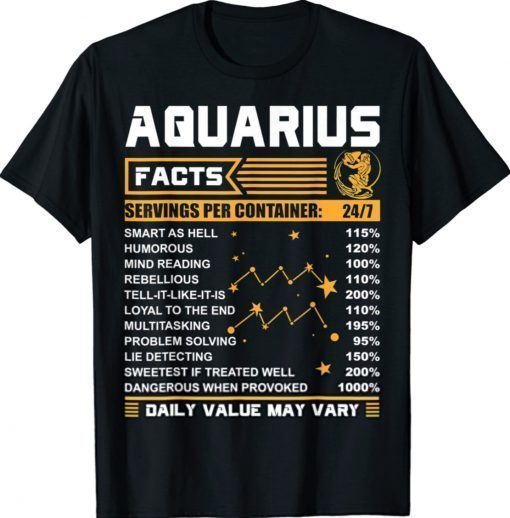 Aquarius Facts Zodiac Funny Aquarius Birthday Shirt