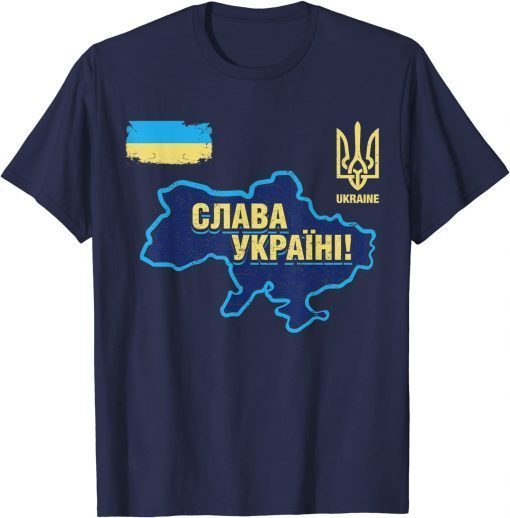 Official Glory to Ukraine Map Patriotic Ukrainian Flag Football Team T-Shirt