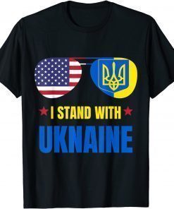 Support I Stand With Ukraine American Glasses Flag Ukrainian Tee Shirts