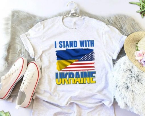 TShirt Support I Stand With Ukraine American Ukrainian Flag