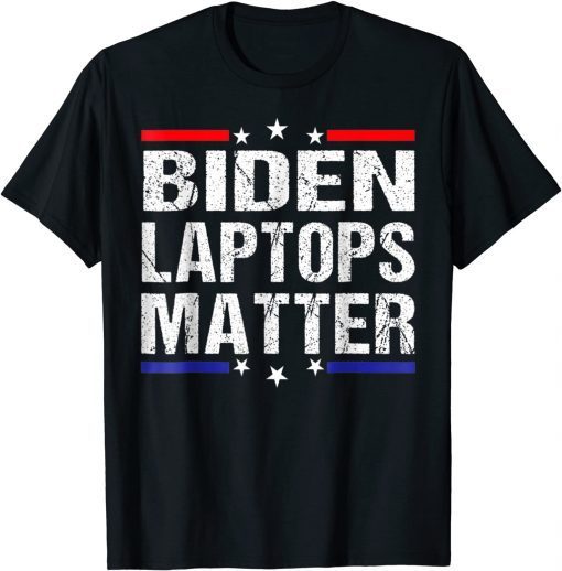 Anti Biden Quote Biden Laptops Matter Cool USA Flag T-Shirt