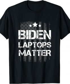 Funny Anti Biden Quote Biden Laptops Matter Cool USA Flag T-Shirt