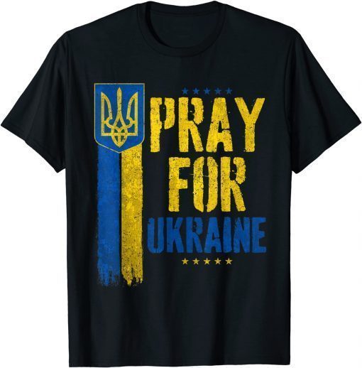 2022 Pray For Ukraine Vintage US Ukraine Flag Support Ukrainian T-Shirt