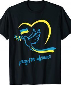 T-Shirt Pray For Ukraine Peace Dove Pigeon Love Flag Heart