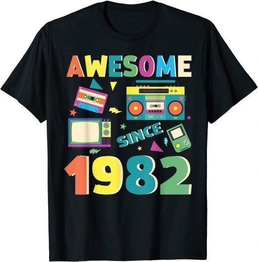 Awesome Since 1982 Vintage 1982 40th Birthday 40 Years Old Gift T-Shirt