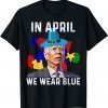 Classic Joe Biden In April We Wear Blue Autism Awareness Puzzle TShirt