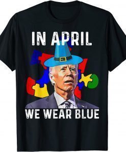 Classic Joe Biden In April We Wear Blue Autism Awareness Puzzle TShirt