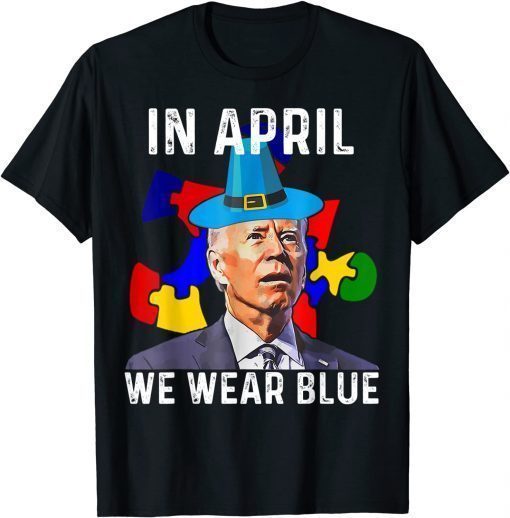 Classic Joe Biden In April We Wear Blue Autism Awareness Puzzle TShirt