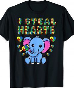 I Steal Hearts Autism Awareness Elephant Puzzle Piece T-Shirt