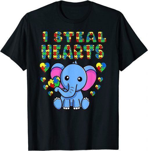 I Steal Hearts Autism Awareness Elephant Puzzle Piece T-Shirt