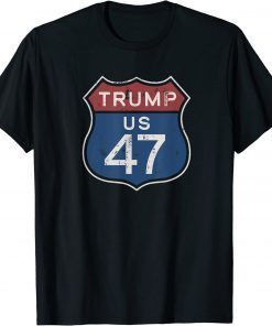 Rerto Trump 47 2024 Route 47 Aged Vintage Distressed Effect T-Shirt