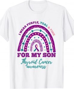 Funny I Wear Purple Teal Pink For My Son Thyroid Cancer Awareness T-Shirt