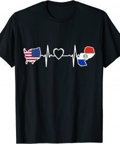 T-Shirt Paraguayan American USA Flag ,USA Paraguay Heartbeat