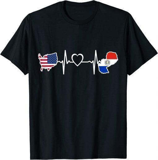 T-Shirt Paraguayan American USA Flag ,USA Paraguay Heartbeat