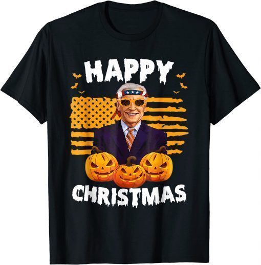 Funny Joe Biden Happy Christmas American Flag Pumpkin Halloween Shirt