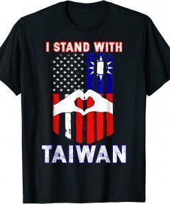 Funny I Stand With Taiwan Support Taiwanese & American Flag T-Shirt