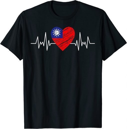 Taiwan Flag With Heartbeat Pride Grunge Taiwanese Flag Unisex Shirt