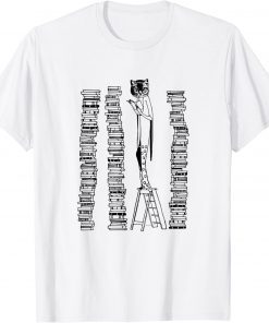 Lady Cat And Stack Of Books Woman Reading Retro Victorian Official T-Shirt