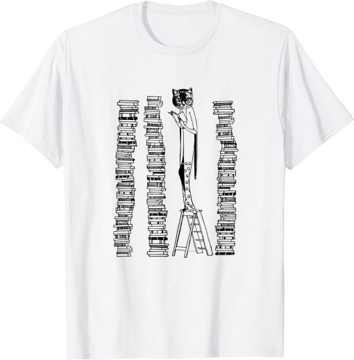 Lady Cat And Stack Of Books Woman Reading Retro Victorian Official T-Shirt