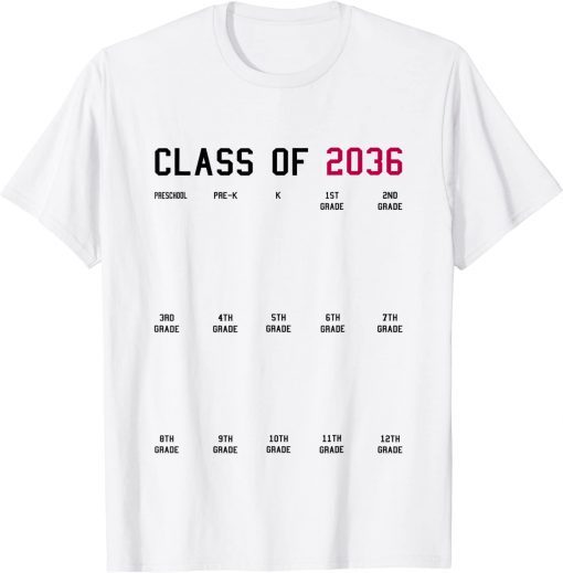 Class of 2036 Graduation First Day of School Grow With Me Shirts