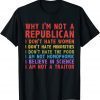 Why I'm Not A Republican I Don't Hate Women 2022 T-Shirt