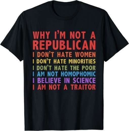 Why I'm Not A Republican I Don't Hate Women 2022 T-Shirt