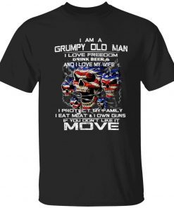 Vintage Skull i am a grumpy old man i love freedom drink beer T-Shirt