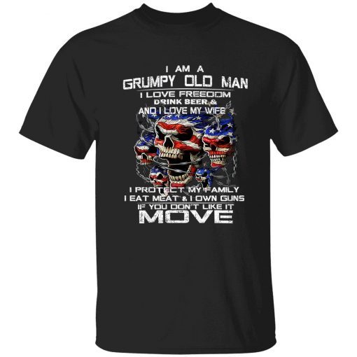 Vintage Skull i am a grumpy old man i love freedom drink beer T-Shirt