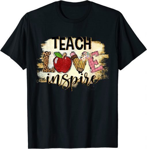 T-Shirt Teach Love Inspire Back To School Leopard Teacher